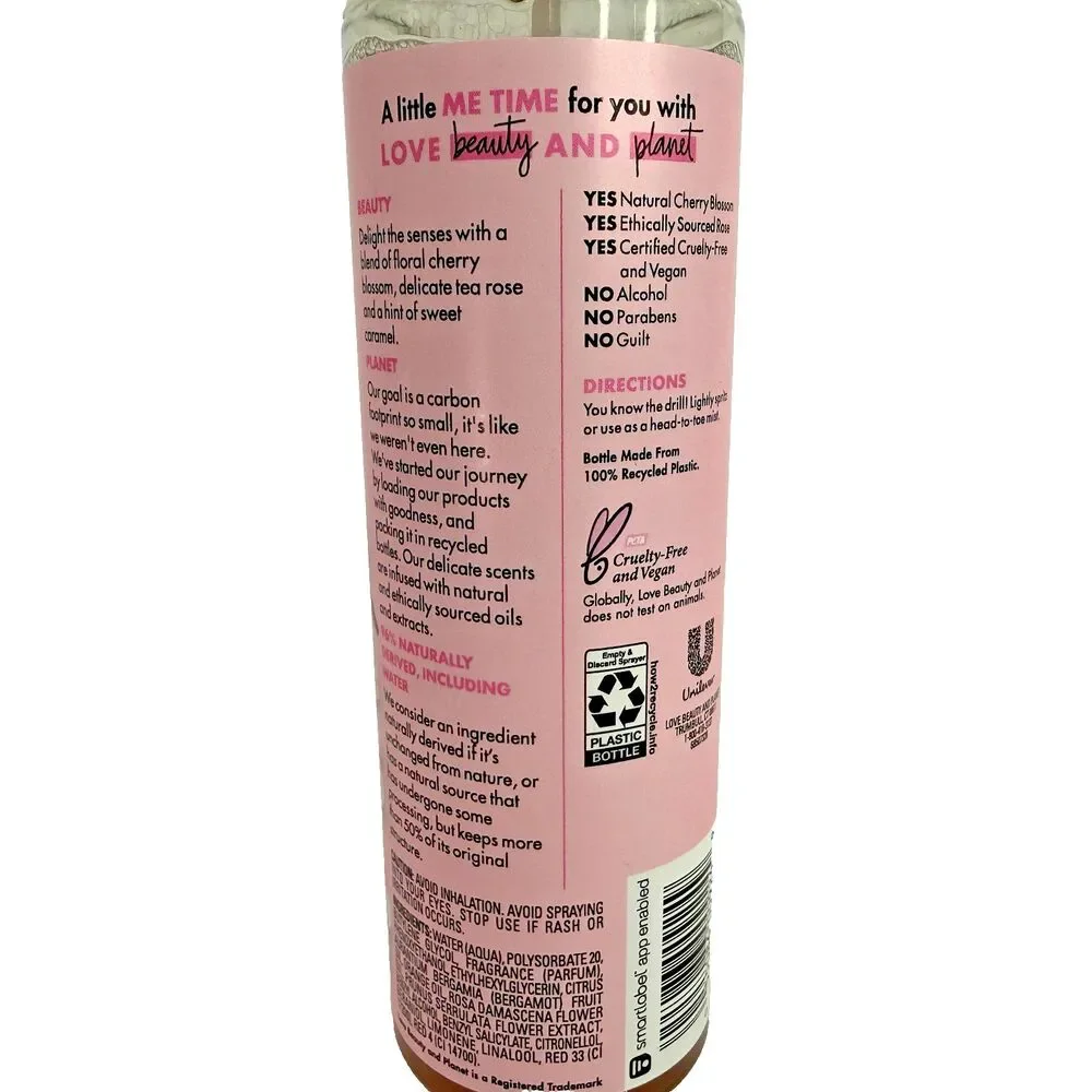 Beloved Cherry Blossom & Tea Rose Fine Fragrance Body Mist 8 Fl Oz Vegan